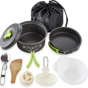 MalloMe Camping Cookware Mess Kit for Backpacking Gear – Camping Cooking Set - Camping Pots and Pans Set - Backpacking Stove/Portable Stove Compatible - Camp Kitchen Equipment Accessories Pot