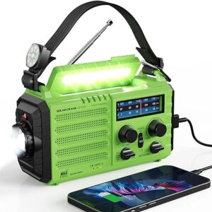 Weather Radio Raynic Solar Hand Crank Emergency Radio 5 Ways Powered AM/FM/SW/NOAA Weather Alert Portable Radio with Flashlight, Reading Lamp (Green)