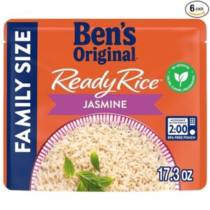 BEN'S ORIGINAL Ready Rice Jasmine Family Size Rice, Easy Dinner Side, 17.3 OZ Pouch (Pack of 6)