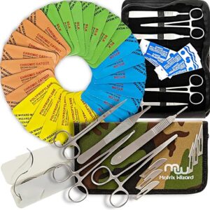 Mixed Suture Threads with Needle Plus Tools 40PK (28Pcs Dissolvable + Non-dissolvable w/ 12 Tools) Sutures Student’s Suture Practice Kit, Suturing Surgical Training, First Aid Emergency Demo, Vet Use