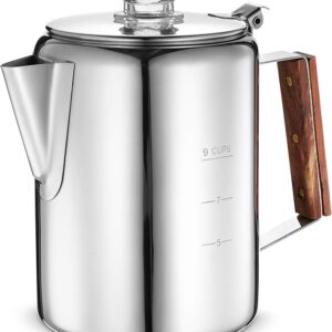 Eurolux Percolator Coffee Maker Pot - 9 Cups | Durable Stainless Steel Material | Brew Coffee On Fire, Grill or Stovetop | No Electricity, No Bad Plastic Taste | Ideal for Home, Camping & Travel