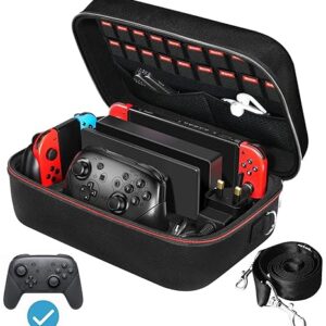 ivoler Carrying Storage Case for Nintendo Switch/For Switch OLED Model (2021),Portable Travel All Protective Hard Messenger Bag Soft Lining 18Games for Switch Console Pro Controller Accessories Black