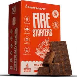 Fire Starter Squares 160 - Fire Starters for Campfires, Fireplace, Grill, BBQ, Wood stove, Fire Pit, Chimney, Charcoal - All Weather Waterproof, Odorless Firestarters Indoor and Outdoor