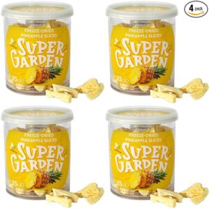 Freeze Dried Pineapples - Freeze Dried Fruit - Delicious & 100% Pure Freeze Dried Pineapple pieces – No Gluten, Preservatives or Added Sugar – Freeze Dried Food by Super Garden, 1.23 oz (4 pack)