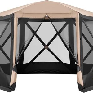 Camping Canopy Gazebo Tent, 8 Person Pop-up Screen Tent for Camping 6 Sided Instant Shelter Tent with 2 Wind Panels & Carrying Bag Easy Set up in 60 Seconds