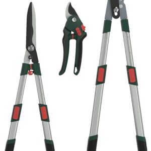 GARTOL 3-Piece Garden Tool Set - Bypass Lopper, Hedge Shears, Pruning Shears with Telescopic Aluminum Handles, Extendable Heavy-Duty Branch Cutters, Garden Clippers for Branches, Shrubs, and Hedges