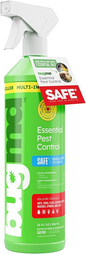 BugMD 32 oz Ant Killer & Bug Spray - Roach and Cockroach Killer Indoor, Spider and Flea Spray for Home, Fly and Insect Defense, Natural, Safe with Essential Oils, Plant-Powered, Pest Control