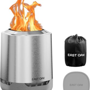 EAST OAK Smokeless Tabletop Fire Pit, Mini Table Top Firepit for Patio and Outdoor Camping, Removable Ashtray, Dual-Fuel Stove, Silicone Pad& Travel Bag, 50-80min. Burn Time, H: 10.1" xD: 7", Silver