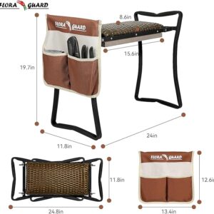 Extra-Wide & Tall Faux Rattan Garden Kneeler and Seat - Ergonomic Design for Reduced Back & Joint Pain, Perfect Gardening Gift for Seniors and Women, Durable Foldable Workseat with Tool Bag