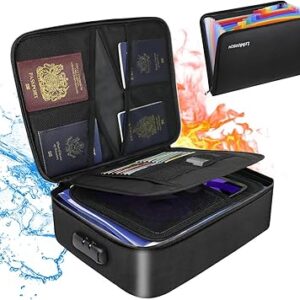 LeMotech Fireproof File Storage Bags,with Letter Size File Bag, Document Organizer with Lock Water-Resistant Portable for Home Office Travel for Important File Passport Laptop,Black