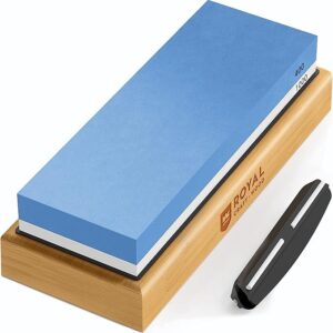 ROYAL CRAFT WOOD Premium Whetstone Knife Sharpener - 2 Side Grit 400/1000 Knife Sharpening Wet Stone Kit w/Sharpening Angle Guide