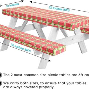 LINPRO 2Pk Plastic Table Cloths Disposable for Parties 8ft Picnic Table Covers with Elastic Fitted Camping Tablecloth Elastic Table Cover Rectangle Blue Tablecloth Waterproof Outdoor & Folding Tables