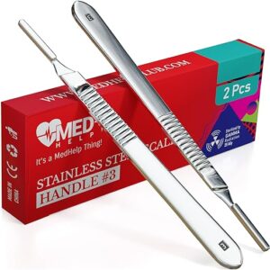 MedHelp Pack of 2 Scalpel Handle 3, High-Quality Stainless Steel Scalpel Handle No 3, Fits Surgical Blades No. 10, 10R, 11, 12, 13, 14, 15, Lightweight and Durable Dermaplane Handle