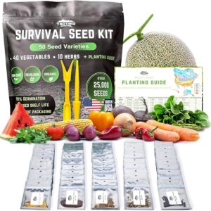 50 Vegetable & Herb Seeds Variety Pack - 25.000 Seeds - Long-Term Storage - Non-GMO Heirloom Organic Open-Pollinated Gardening Seeds for Planting Vegetables & Herbs - Waterproof Packaging - U.S. Grown