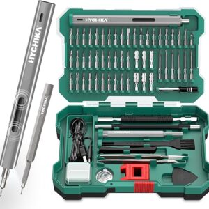 HYCHIKA Mini Electric Screwdriver, Precision Screwdriver Set 67 in 1, Rechargeable Electric Screwdriver Cordless with LED Light Max 3 N.m, 52 Magnetic Bits, Repair Tool kit for Computer Phone Camera