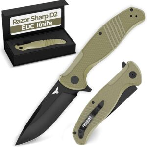D2 Pocket Knife For Men | Tactical EDC Knife With Case 3.75" Folding Pocket Knife D2 Knife Steel Flipper Knife Mens Work Pocket Knife Pocket Knives & Folding Knives EDC Knives For Men