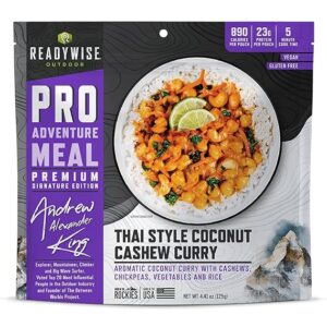 READYWISE - Outdoor Pro Adventure Meal, Thai Coconut Cashew Curry, 2 Servings, 1 Pouch, 890 Calories, 23 Grams Protein, MRE, Gluten-Free, Vegan, Freeze Dried Food for, Camping, Hiking, and Backpacking