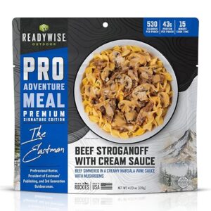 READYWISE - Outdoor Pro Adventure Meal, Beef Stroganoff with Cream Sauce, 2 Servings, 1 Pouch, 530 Calories, 43 Grams Protein, MRE, Premium, Freeze Dried Food for, Camping, Hiking, & Backpacking