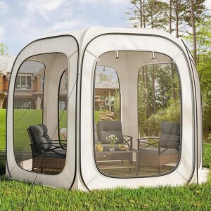 YITAHOME 10x10ft Screen House Tent, Camping Screen Room Gazebo with Storage Bag, Instant Screen Tent with Nails, Ropes, Nets & 6 Mesh Zipper Doors for Patio Backyard Garden Outdoor Activities, Beige