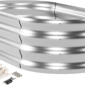 IDZO Large Oval Metal Raised Garden Bed Kit, Durable Silver Galvanized Raised Garden Bed Outdoor for Vegetables, Herbs, Flower, Easy to Install with Included Tools, 4x2x1 Feet