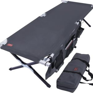 Tough Outdoors Camping Cot for Adults - Oversized Camping Cot - Durable Heavy Duty Military Bed - Elevated Foldable Cot & Camp Cots for Adults - XL Cot up to 300 lbs - w/Organizer & Storage Bag