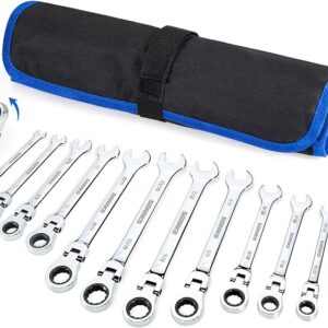 SORAKO Ratcheting Wrench Set Flex Head, 12 Piece SAE Combination Ratchet Wrench kit, 1/4″ - 13/16″ Chrome Vanadium Steel Wrenches