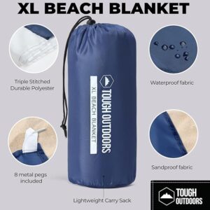 Tough Outdoors Beach Blanket Waterproof Sandproof Oversized - 11'x10' Extra Large Sand Free Beach Mat for 9 Adults - Hiking, Outdoor Beach Picnic Blankets for Travel, Camping & Festivals