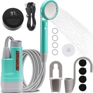 Swonder Portable Camping Shower with Intelligent Water Temperature Display | IPX7 Waterproof Rechargeable Battery Pump - Perfect Outdoor Camp Shower for Travel, Hiking, Pet Bathing