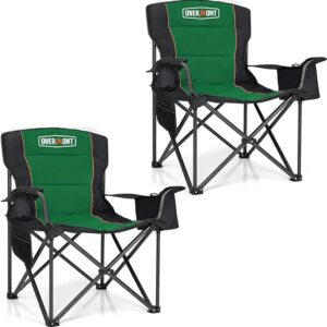 Overmont Oversized Folding Camping Chair - 450lbs Support with Padded Cushion Cooler Pockets - Heavy Duty Collapsible Chairs for Sports Garden Beach Fishing Black