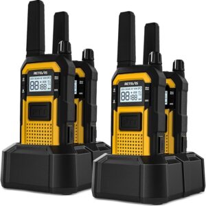 Retevis RB48 Heavy Duty Walkie Talkies, Waterproof Two Way Radio, Advanced Triple Proof, 2000 mAh, Emergency Alert, 2 Way Radio Long Range for Job Site (4 Pack) Yellow