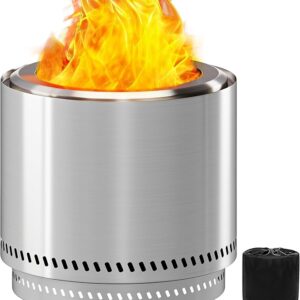YITAHOME Smokeless Fire Pit, 19 Inch Stainless Steel Outdoor Portable Wood Burning Firepit with Removable Ash Pan & Carry Bag for Outside Patio, Camping (Silver)