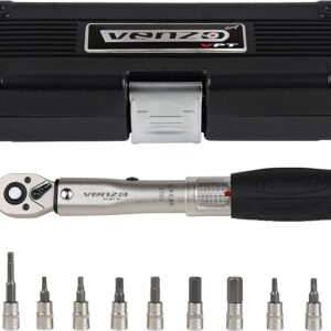 Venzo 1/4 Inch Drive Click Torque Wrench Set 2-22Nm Bicycle Maintenance for Road & Mountain Bikes, Motorcycle Multitask - Includes Allen & Torx Sockets, 4mm & 5mm
