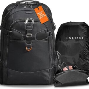 Everki Business 120 Business Laptop Backpack with Rain Cover - Extra Large Laptop Compartment Up to 18.4", 40L Capacity with 180 Degree Fold-Out Design, Work or Gaming Laptop Bag (EKP120), Black