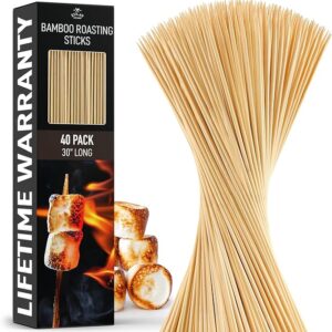 Zulay Kitchen Authentic Bamboo Marshmallow Smores Sticks - 40 Extra Long 30" Roasting Sticks - 5mm Heavy-Duty Bamboo Skewers - Thick Smore Sticks - Ideal for Grilling - Marshmallow Sticks Camping