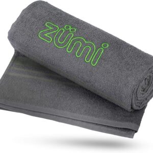 Zumi 100% Cotton Quick Dry Large Travel Towel - Soft, Thin, Compact, Highly Absorbent, Lightweight Camping Towel for Beach, Gym, Bath, Shower, Swimming, Dorm, RV - Gray
