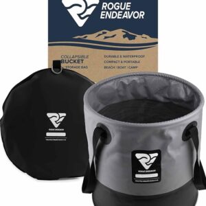 Heavy Duty Collapsible Bucket (5 Gallon (20L) includes Lid), Mesh Bag, Beach and Salt Water Ready, Durable reinforced design with Metal Hardware (Black)