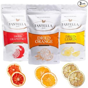 TASTELLA Dried Orange, Lemon, Grapefruit Slices - Dehydrated Fruit For Cocktails - 3 oz / 85 g (21 to 32 Slices) Pack Of 3