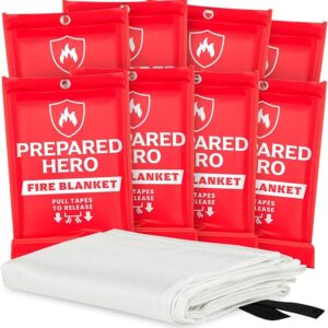 Prepared Hero Emergency Fire Blanket - 8 Pack - 40” x 40” Fiberglass Fire Blanket for Home and Kitchen - Fire Safety & Emergency Supplies - Home & Kitchen Fire Extinguisher - Home Essentials