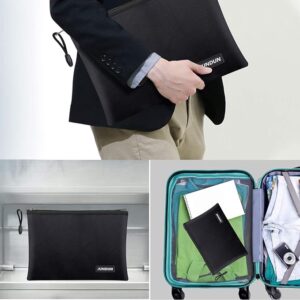 JUNDUN Fireproof Document Bags,14.2”x 10.0”Waterproof and Fireproof Money Bag with Aluminum Foil Lining,Fireproof Safe Storage Pouch with Zipper for Document and Cash,Black