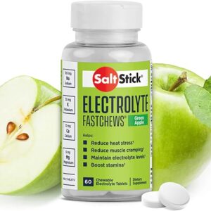 SaltStick Electrolyte FastChews - Green Apple Chewable Electrolyte Tablets - Salt Tablets for Runners, Electrolyte Chews for Hydration - 60 Count