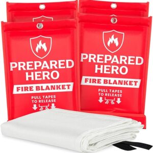 Prepared Hero Emergency Fire Blanket - 4 Pack - 40” x 40” Fiberglass Fire Blanket for Home and Kitchen - Fire Safety & Emergency Supplies - Home & Kitchen Fire Extinguisher - Home Essentials