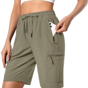 Women's Lightweight Hiking Cargo Shorts Quick Dry Athletic Shorts for Camping Travel Golf with Zipper Pockets Water Resistant