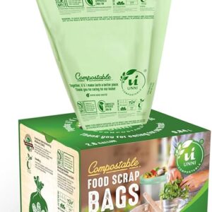UNNI Compostable Liner Bags, 2.6 Gallon, 9.84 Liter, 100 Count, Extra Thick 0.71 Mil, Small Kitchen Food Scrap Waste Bags, ASTM D6400, US BPI, CMA & Europe OK Compost Home Certified, San Francisco