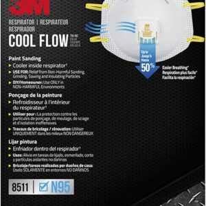 3M N95 Respirator 8511, 10 Pack, NIOSH-APPROVED N95, Features 3M COOL FLOW Exhalation Valve, Relief From Dusts & Certain Particles During Sanding, Pollen, Mold Spores, Dust Particles (8511DB1-A-PS)