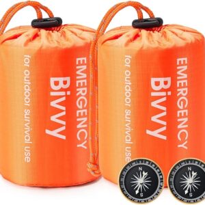 Esky Emergency Sleeping Bag, 2 Pack Portable Thermal Bivy Sack, Waterproof Lightweight Emergency Blanket Survival Gear with Compass for Camping Hiking Outdoor Adventure