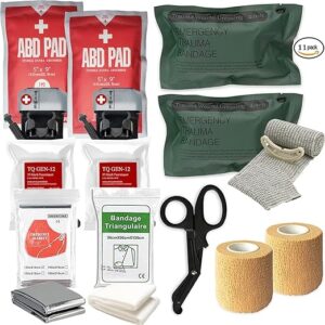 Bleeding Control Pack Feat Med Trauma Kit, Includes 2-Pack ABD Pad,2-Pack Israeli Bandage,Tourniquets,Emergency Blanket,Trauma Shears,Adherent Cohesive Bandagesr
