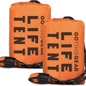Go Time Gear Survival Life Tent • 2 Person Mylar Emergency Shelter Tube Tent + Paracord • All-Weather Protection for Camping, Hiking, & Survival Kits • Includes Emergency Whistle