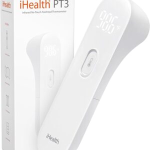 iHealth No-Touch Forehead Thermometer, Infrared Digital Thermometer for Adults and Kids, Touchless Baby Thermometer, 3 Ultra-Sensitive Sensors, Large LED Digits, Quiet Vibration Feedback, Non Contact