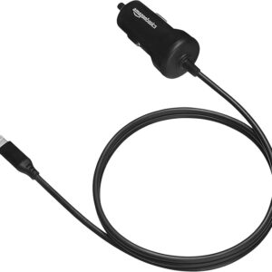 Amazon Basics 12W (5V, 2.4A) Car Charger with Lightning Cable (Straight) for iPhone and Apple Devices, 3 ft - Black
