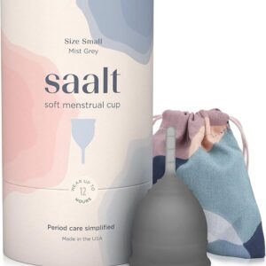 Saalt Soft Menstrual Cup - Best Sensitive Reusable Period Cup - Wear for 12 Hours - Tampon and Pad Alternative (Grey, Small)